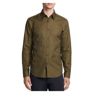 THEORY Mens Gold Gradient Check Collared Dress Shirt S